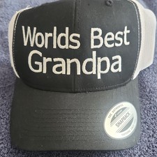Yupoong Trucker Hat Worlds Best Grandpa Black White Adjustable Mesh Back