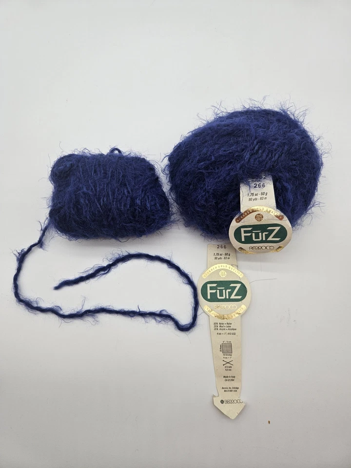 Lote de 2 Hilos Berroco FurZ Italia 382 266 Azul 90 yardas Cada Nylon Lana Acrílico Foto 2 de 3