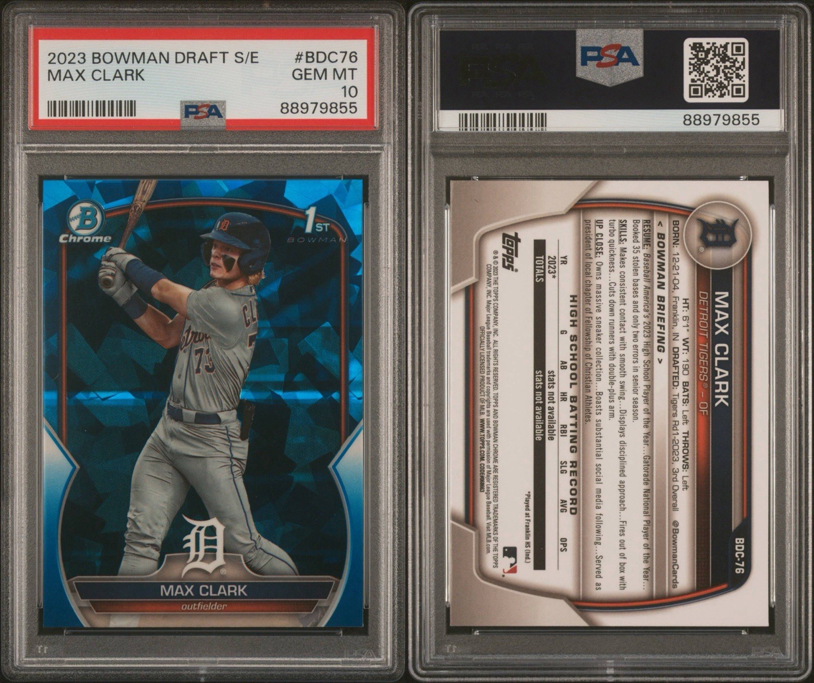 Max Clark 2023 Bowman Draft Sapphire PSA 10 #BDC-76 Rookie Bowman 1st