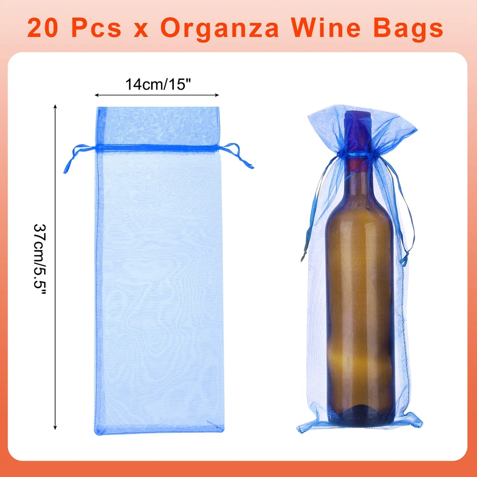 Bolsas de vino de organza de 14 x 5 pulgadas 20 piezas bolsas envolventes de regalo para regalos de boda azules Foto 2 de 4