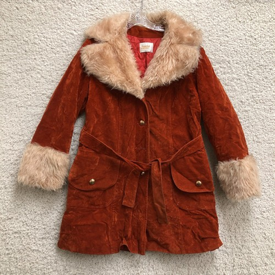 #ad VINTAGE Fingerhut Fashions Jacket 18 Large Orange Faux Fur Overcoat Suede Womens $38.75