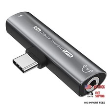 USB C Headphone Adapter, 2 in 1 USB C to 3.5mm Headphone Jack HiFi DAC with