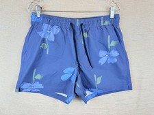 American Eagle Men  s Drawstring Blue Hawaiian 5  Swim Trunks Size M Beach Wear