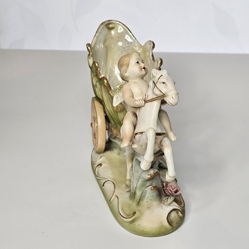 Lefton Bisque Alato Cupido Putti Equitazione Cavallo Tirante Iridescente Schiuma di Mare Coach - Foto 17 di 17