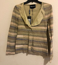Emporio Armani Women’s Beige/Gray Striped Button Blazer Jacket S/M Short Pockets