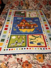 Noah  s Ark Animals Baby Quilt 34  x 43  Crib Toddler Blanket Colorful