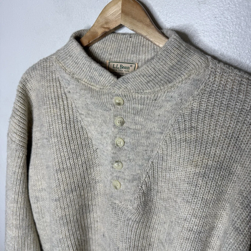 Vintage LL Bean Henley Sweater Men’s XL Tall Cream Fisherman Wool Blend USA - Image 4 of 4