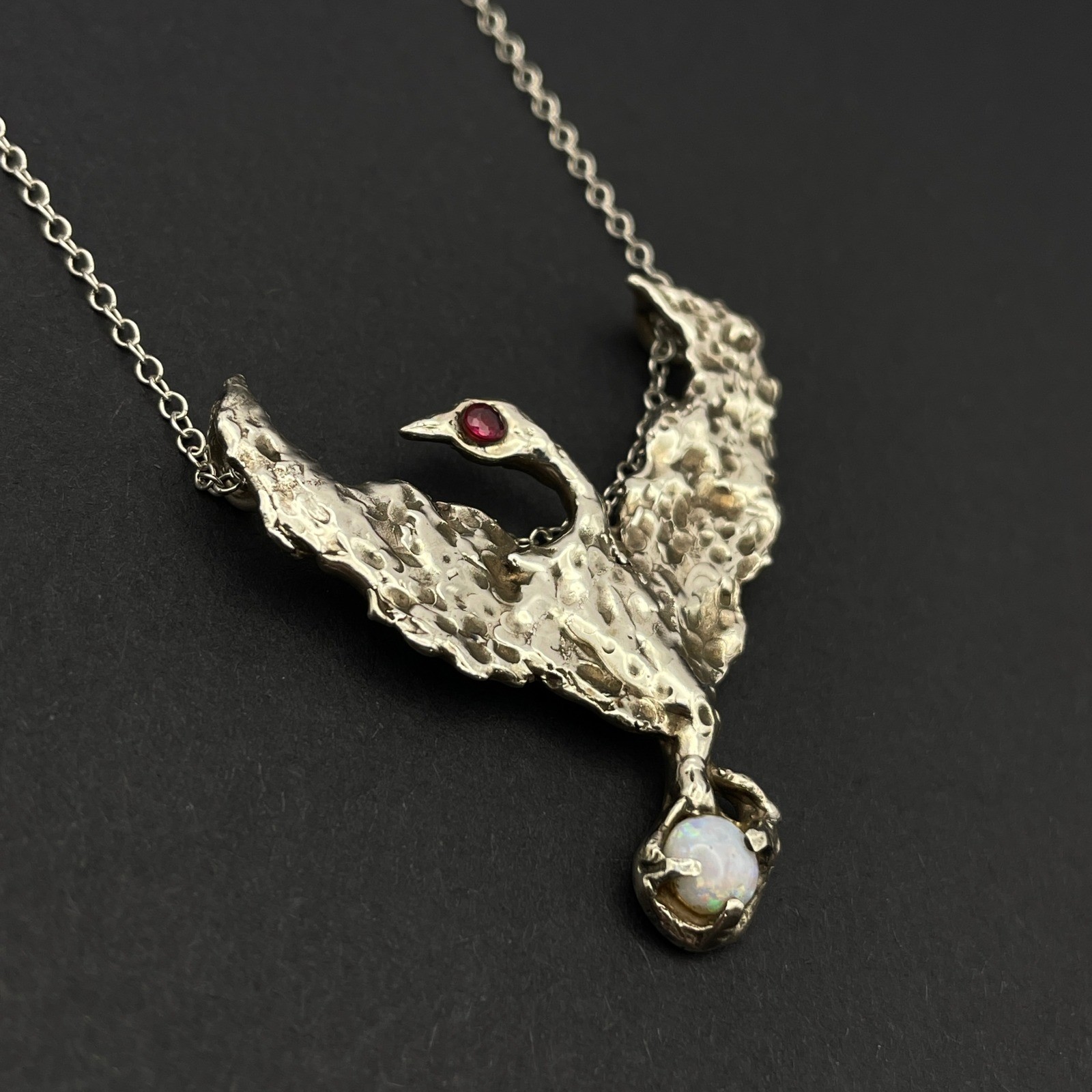 Sterling Silver Phoenix Ruby Opal Pendant Necklac… - image 4