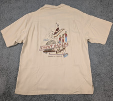 Tommy Bahama Shirt Men's L Silk "Deluxe Pelican Cigars" Embroidered Read
