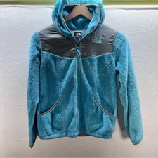 The North Face Denali Hooded Fleece Jacket Girls L 14-16 Aqua Coat 2913