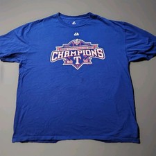 Texas Rangers 2010 AL Champions Logo Blue Baseball MLB Majestic T-shirt Mens 2XL