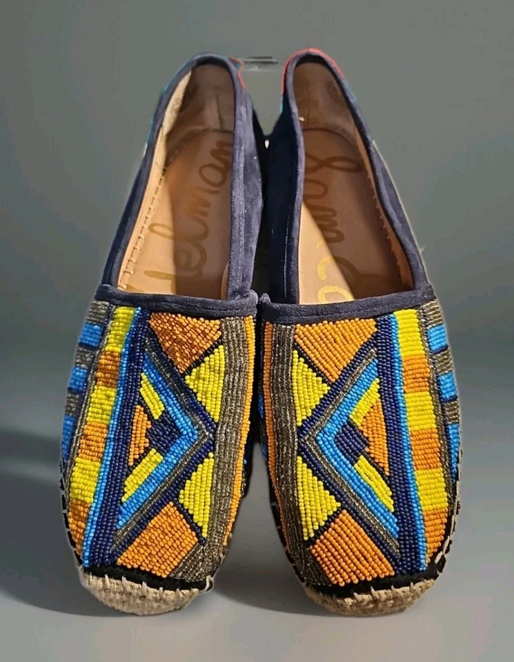 Mocasines alpargata de gamuza Sam Edelman MARIS talla 10,5 tribal azul marino con cuentas Foto 3 de 4