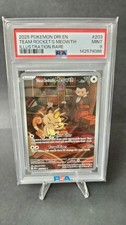 Pokemon TCG Destined Rivals Team Rocket's Meowth #203 Illustration Rare PSA 9