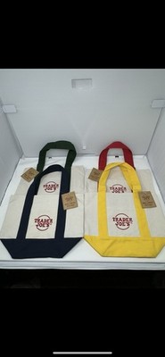 TRADER JOE'S 4 CLASSIC COLORS MINI CANVAS TOTE BAGS NWT FREE GIFT  FAST SHIP