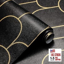 Peel and Stick Wallpaper and Gold Wallpaper Geometric 17.3" x 118" Black