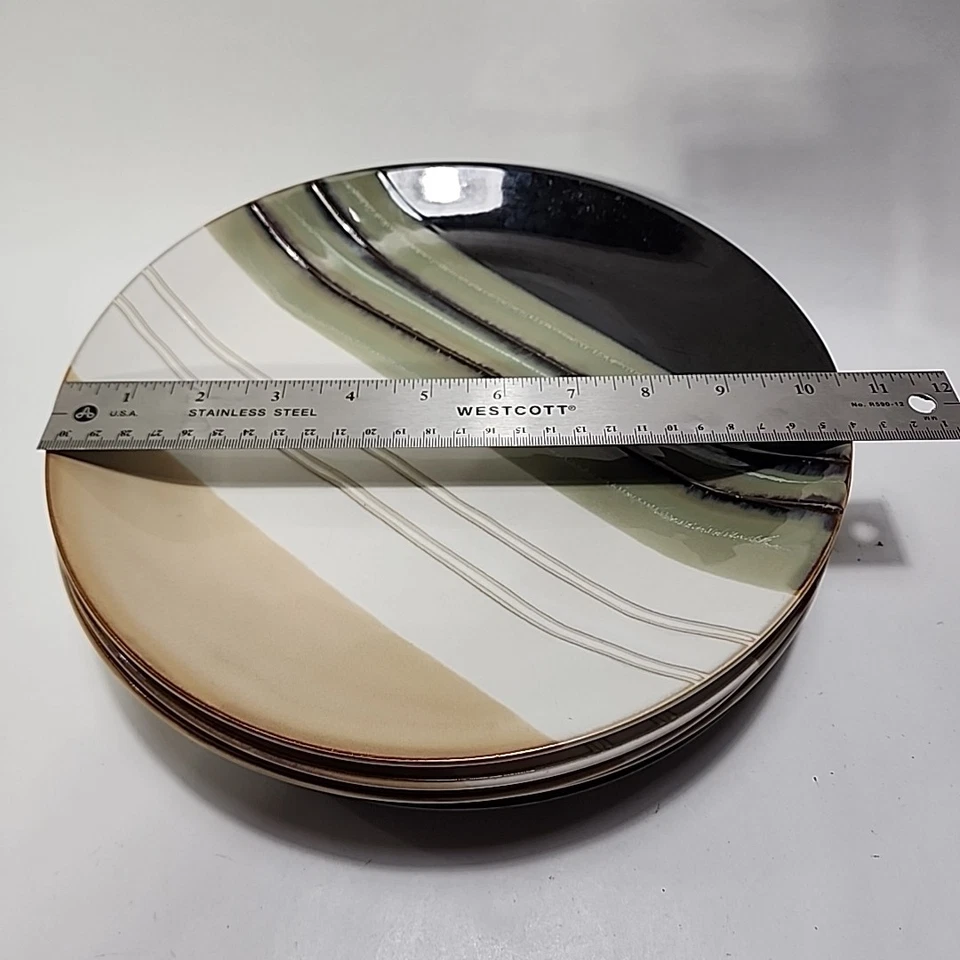 "Juego de 5 platos de cena de jazz Home Trends de 10,5"" bronceado pesado y líneas negras" Foto 4 de 4