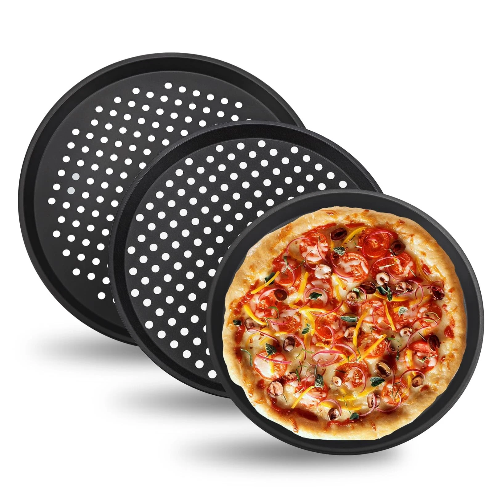 3 PCS Nonstick Pizza Pan with Holes,10/11/12 In Perforated Carbon Steel Pizza...