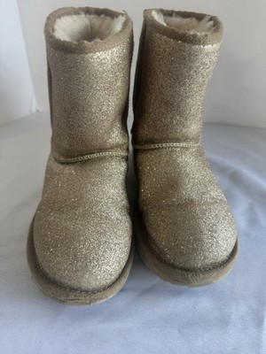 UGG Classic Short Boot Glitter Gold Girls US 3 UK 2 Shearling Lined Snow