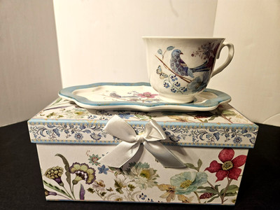 ''Summer River'' BV Copyright-Partridge & Floral -Tea & Toast Set W/Decorative Box