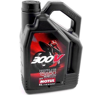 Huile Motul 300V Factory Line 15W50 lubrifiant 100% synthèse moto de course 4L