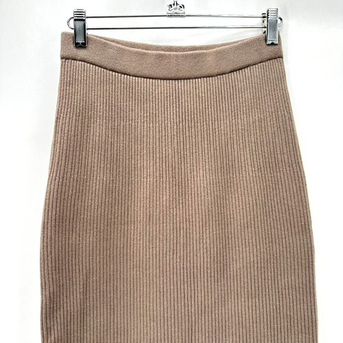 Uniqlo Bodycon Pencil Skirt Womens Small Brown Ribbed Knit Midi Pull On Preppy - Picture 2 of 10