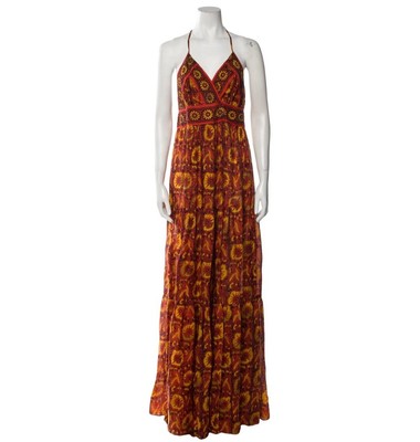 BA&SH Maxikleid Seide Kemi Morgenmantel orange bunt Größe 1 UK 8
