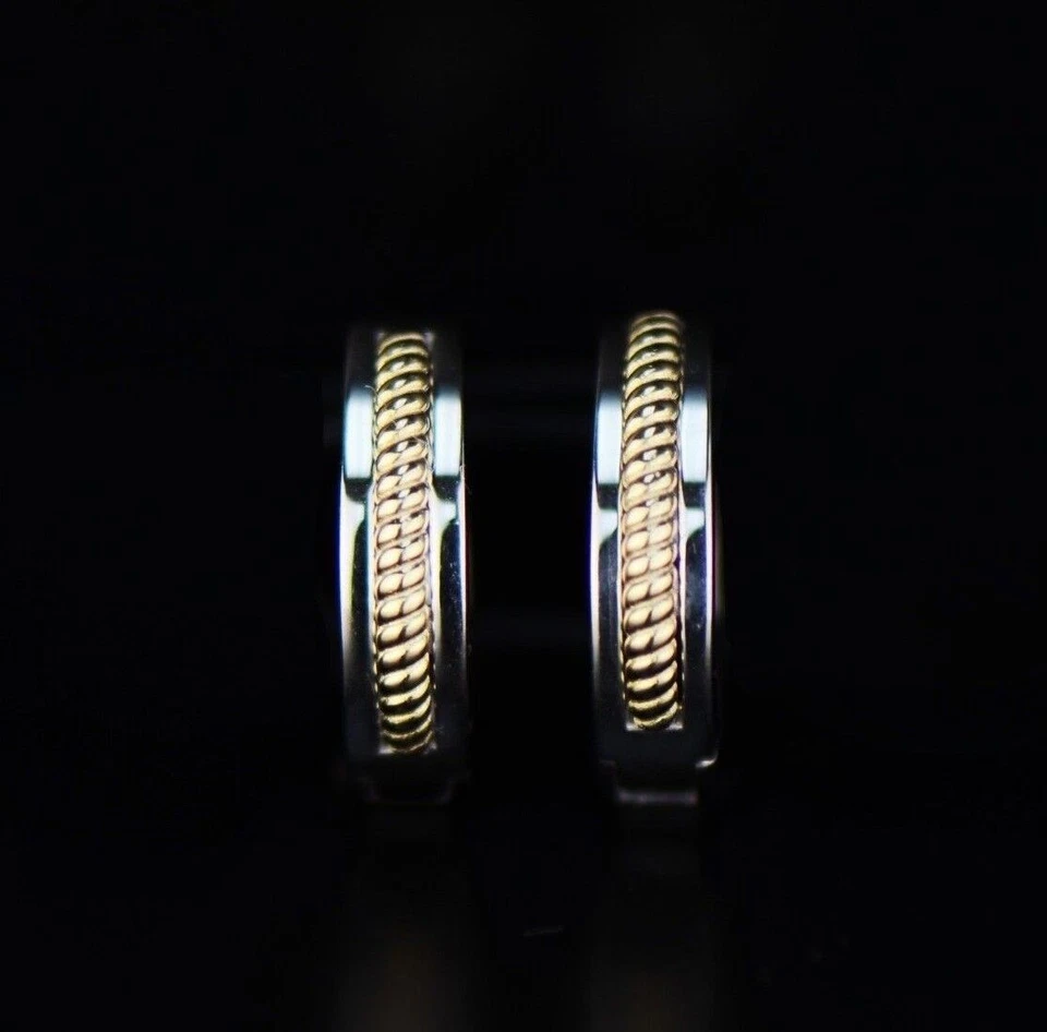 14k Yellow and White Gold Huggie Hoop Earrings Two Tones - Image 3 of 4