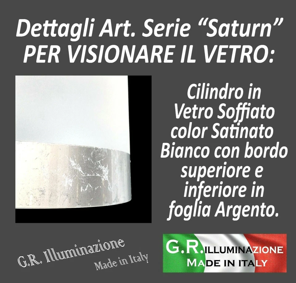 LAMPADARIO MODERNO IN VETRO 1 LUCE SATINATO BIANCO F. ARGENTO SOSPENSIONE Saturn - Immagine 2 di 4