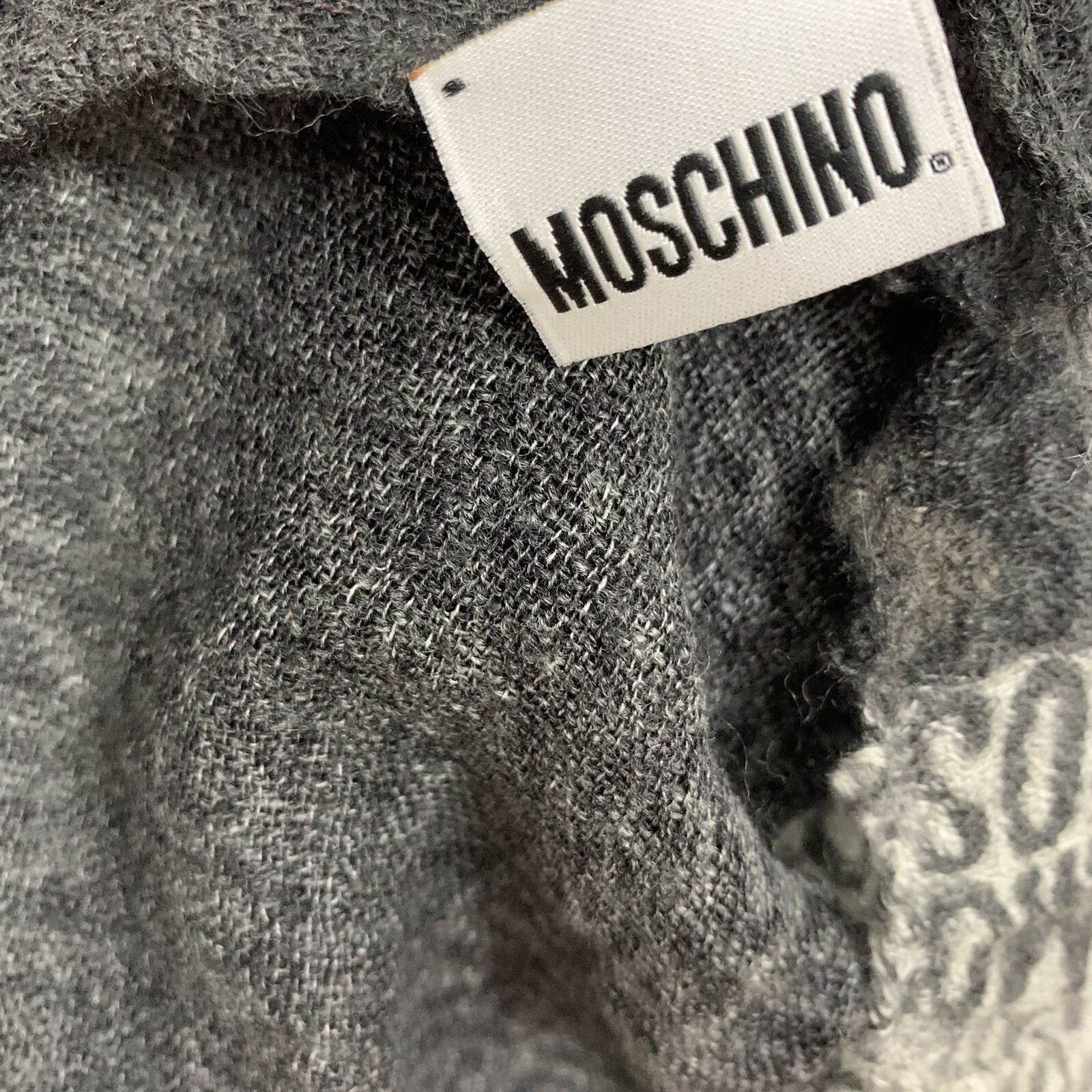 MOSCHINO MONOGRAM STRIPES GRAY RECTANGLE WOOL sca… - image 5