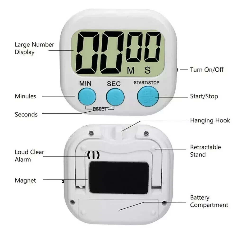4X Kitchen Timer Magnetic LCD Digital Countdown Stopwatch With Stand Alarm Clock