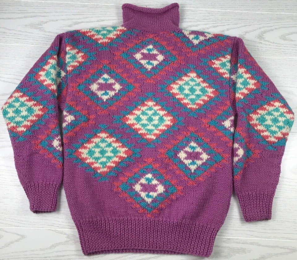 Suéter Obermeyer Mujer Pequeño Lana Púrpura Azteca Jaynee Cuello Alto Grueso Tejido Foto 2 de 4