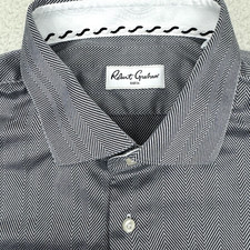 Robert Graham Dress Shirt Men's 46 Herringbone Print Button Up 100 Cotton Read