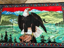 Vintage American Eagle 🦅 Tapestry Landscape Mountain 54x35in Wall Hanging