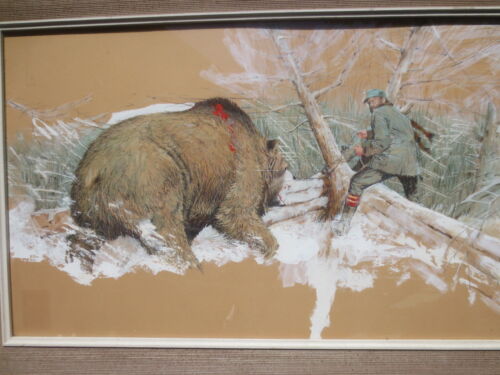 HERB MOTT grizzly bear vtg hunting alaska western cowboy art antique painting - 第 1/10 張圖片