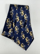 Mens Neck Tie Xiongdi 100 Polyester Blue With Golden Dragon Motif