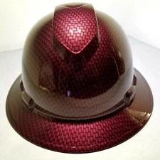 Hard Hat FULL BRIM custom hydro dipped , OSHA approved BRANDY WINE CARBON FIBER 