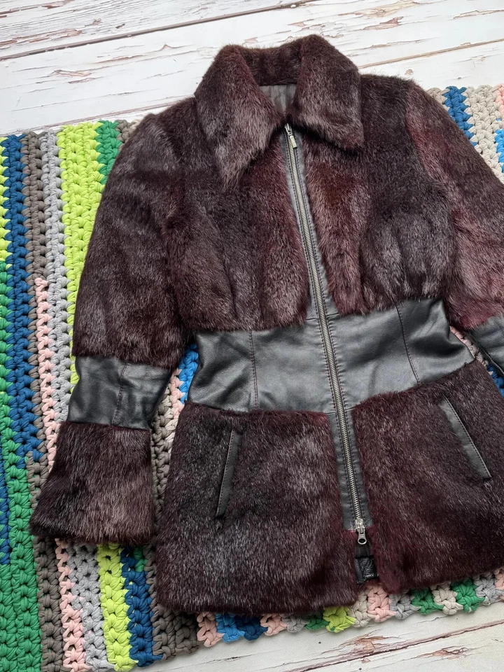 Vintage Real Fur Jacket With Leather Details Women’s Size M - Image 2 of 4