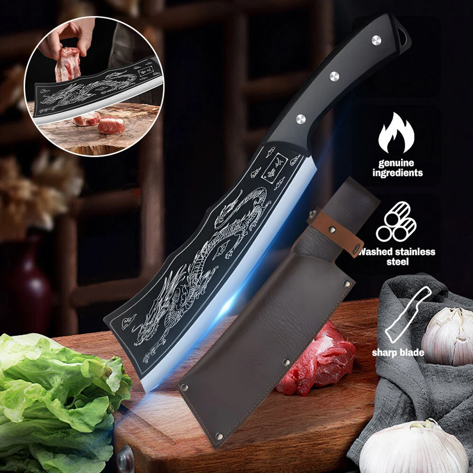 MDHAND Handmade Dragon Knife Kitchen Chef's Butcher Knife Bone Meat Cleaver Chopping -