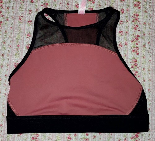Victorias Secret Pink Crop Bra S Mesh Block Sports Bra VS Pink/Black Logo - Picture 3 of 9