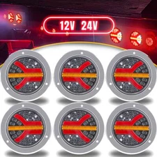 6X 4" Round Red White 16-LED Truck Trailer Brake Stop Turn Signal Tail Lights