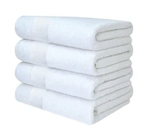 Bath Towels White 100% Cotton 4 Pack 27x54 Inch Super Absorbent, Pacific Linens