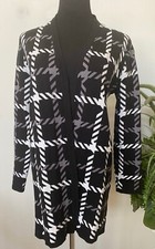 New Kasper Women's Houndstooth Black White Open Front Cardigan Jacket Size M 99