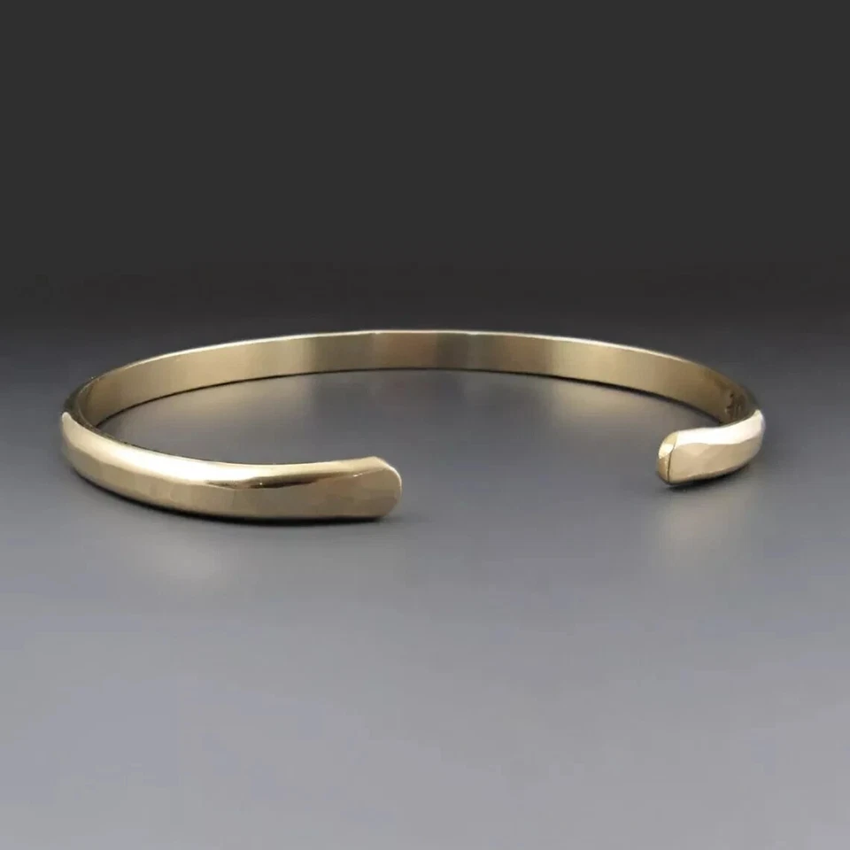 Серебряный классический 5 мм простоя золото открытый манжеты мужской браслет браслет 14K золото более 8" - Изображение 3 из 3