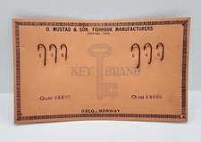 Antique O. Mustad & Son Fish Hook Salesman Sample Card OSLO Norway Key Brand 