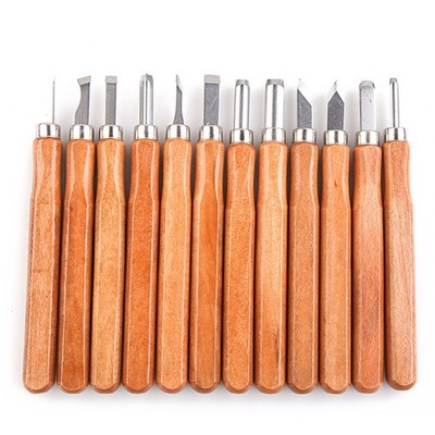 12Pcs Wood Carving Hand Chisel Tool Set Professional Woodworking Gouges Steel