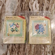 Lot Of 2 Vintage Vogart Crafts Mini Stitchery Crewel Picture Kits With Frame