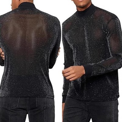 Perfekt sitzendes schwarzes Langarm glänzendes Performance-Top für Herren verfügbar
