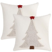 Christmas Pillow Covers 18x18 Inch Set 18" x 18" Pack of 2 Beige Xmas Tree