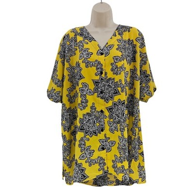 Catherines top Womens 2X Button Up Preppy Dopamine Office Work Career AOP Boho
