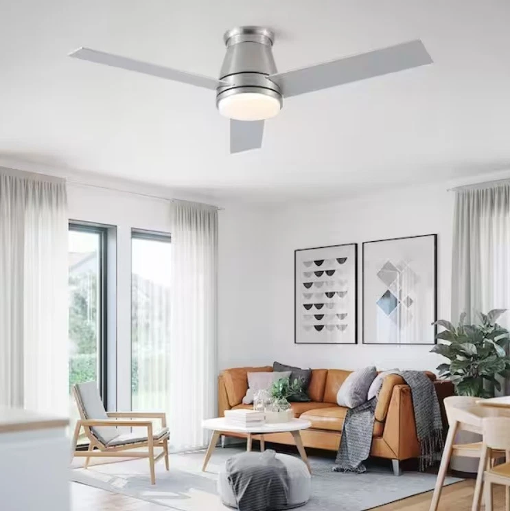 YUHAO Amici 48 in. Indoor Brush Nickel Flush Mount Ceiling Fan, Integrated LED - Image 3 of 4